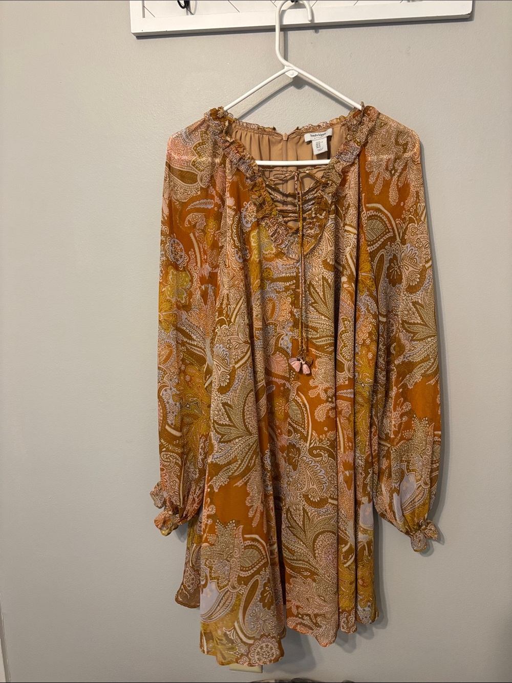 Haute Hippie Rust Paisley Long Sleeve Tunic Dress